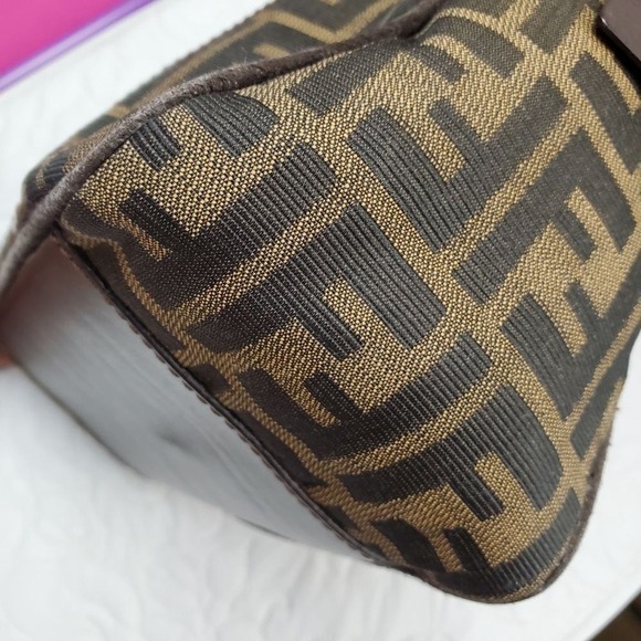 Fendi Zucca Small Boston Satchel Handbag Tobacco Brown Jacquard Purse Vtg - Picture 15 of 16